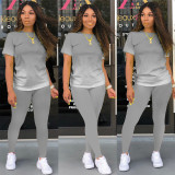 Classic casual solid color gradient long and short sleeve two-piece suit M1135