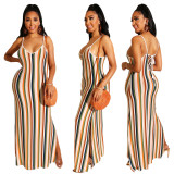 Sexy colorful striped dress, backless strappy nightclub dress F95