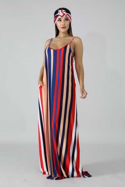 Strapless back striped loose dress M1042