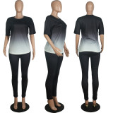 Classic casual solid color gradient long and short sleeve two-piece suit M1135
