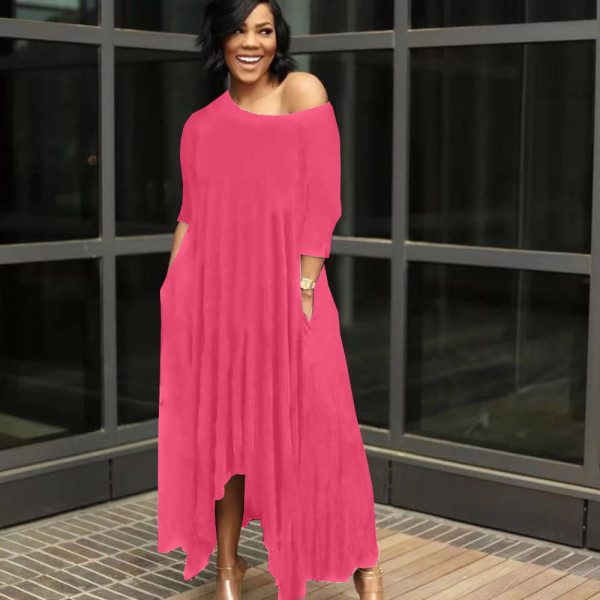 Solid color irregular off-the-shoulder dress YX9283
