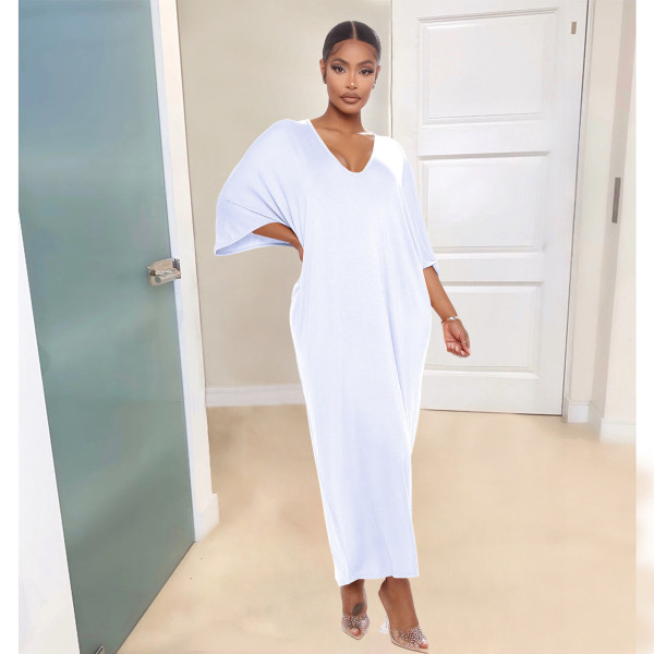 Sexy fashion solid color deep V loose dress casual dress YX9289