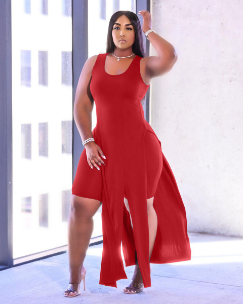 Pure color sexy vest split fashion casual two-piece suit AC8259