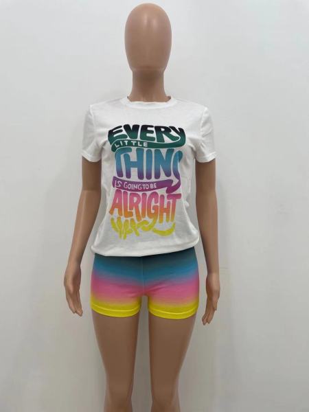 Positioning printed letters gradient imitation cotton casual two-piece suit YX9278