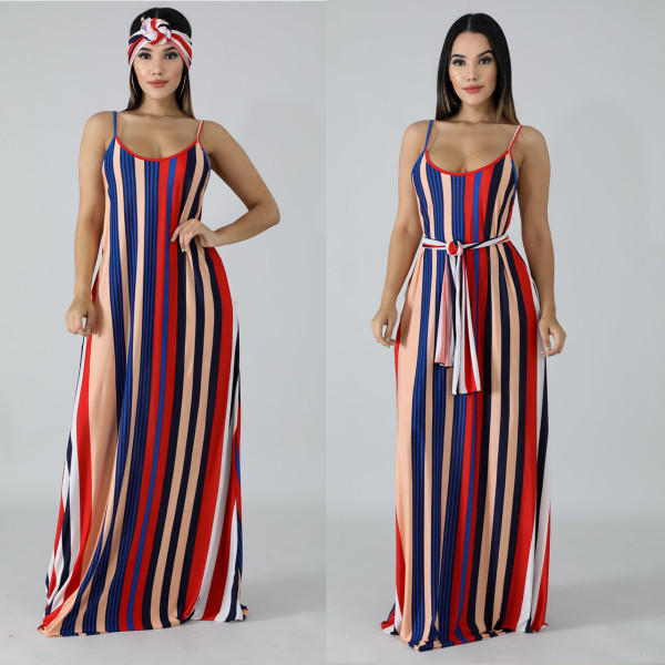 Strapless back striped loose dress M1042
