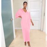 Sexy fashion solid color deep V loose dress casual dress YX9289