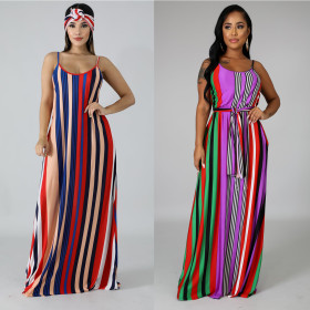 Strapless back striped loose dress M1042