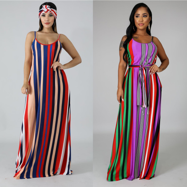 Strapless back striped loose dress M1042