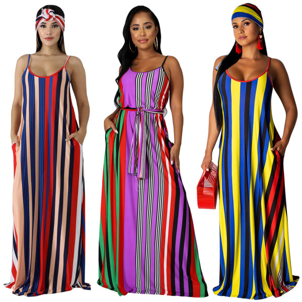 Strapless back striped loose dress M1042