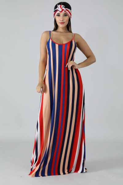 Strapless back striped loose dress M1042