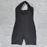 New sexy slanted shoulder hollow solid color jumpsuit BN7191
