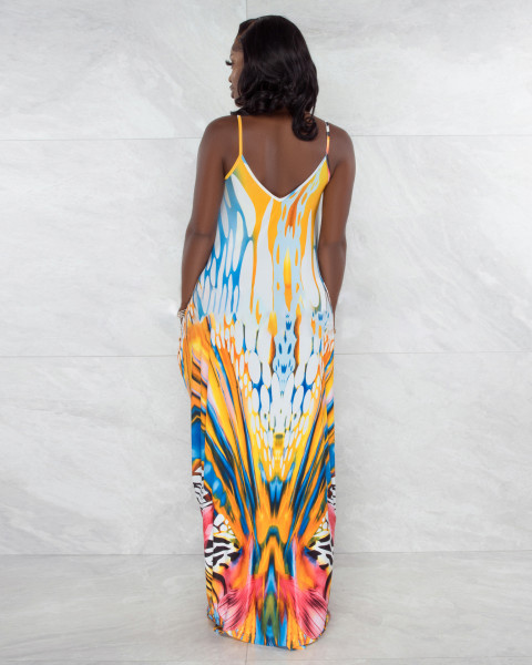 Positioning digital printing loose sling pocket dress plus size women's clothing Y81330