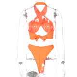 New Women's Sexy Cross Halter Solid Color Swimsuit Bikini Set S155276W