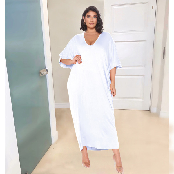 Sexy fashion solid color deep V loose dress casual dress YX9289