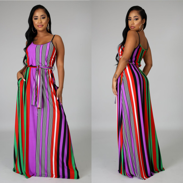 Strapless back striped loose dress M1042