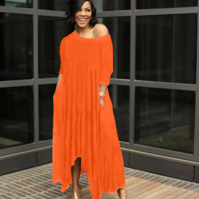 Solid color irregular off-the-shoulder dress YX9283