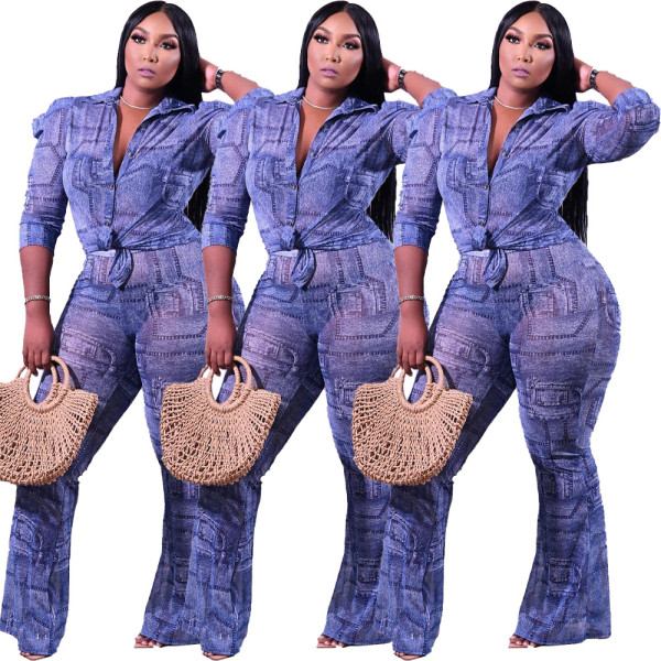 Fashion print loose version two-piece suit PQ8658