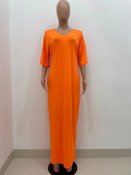 Sexy fashion solid color deep V loose dress casual dress YX9289