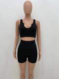 Sexy solid color deep V thickened threaded sports two-piece suit YX9281