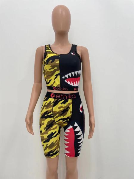 Sexy fashion printed letter camouflage swimsuit two-piece suit YX9282
