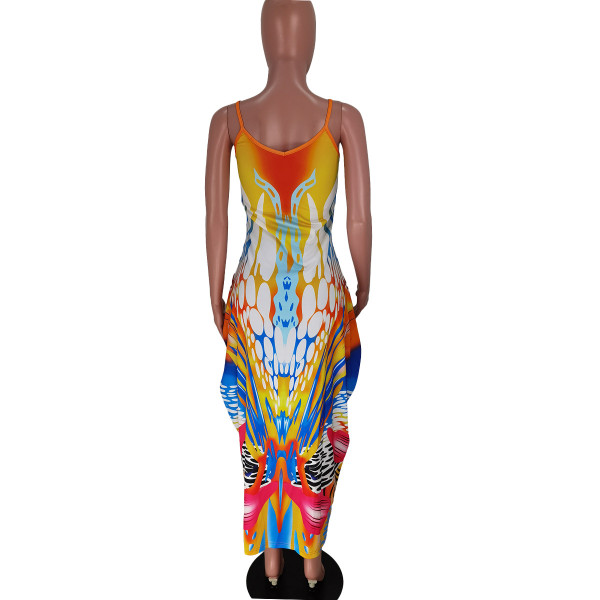 Positioning digital printing loose sling pocket dress plus size women's clothing Y81330