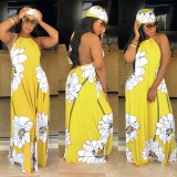 Lotus print strapless dress with turban M901