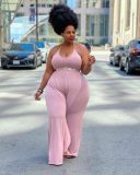 Solid color ruffled tie halterneck jumpsuit YX9288