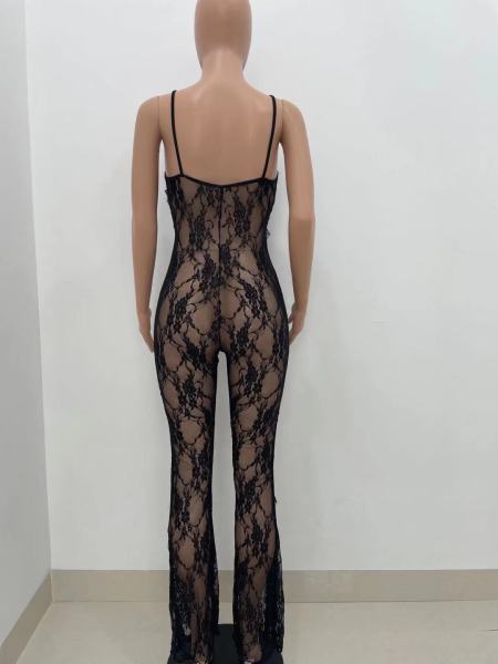 Sexy nightclub lace ruffled big flared jumpsuit YX9286