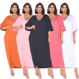 Sexy fashion solid color deep V loose dress casual dress YX9289