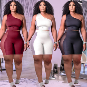Fashion mesh splicing sports and leisure two-piece shorts suit HT6073