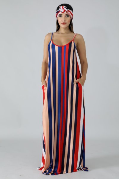 Strapless back striped loose dress M1042