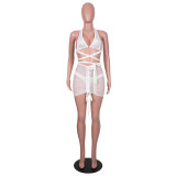 Hollow tube top bag hip drawstring three-piece bikini SZ8130