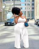Solid color ruffled tie halterneck jumpsuit YX9288