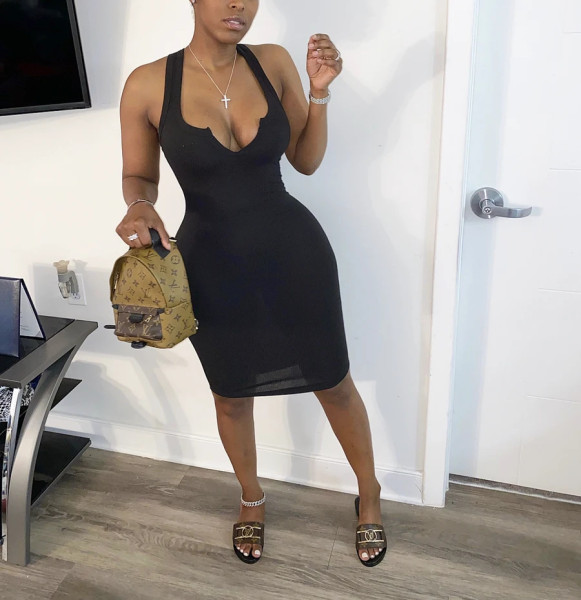 Women's sexy deep V vest dress YX9213