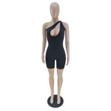 New sexy slanted shoulder hollow solid color jumpsuit BN7191