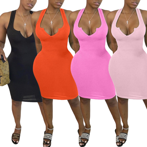 Women's sexy deep V vest dress YX9213
