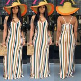 Sexy colorful striped dress, backless strappy nightclub dress F95
