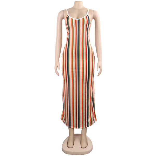 Sexy colorful striped dress, backless strappy nightclub dress F95