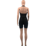 Solid color sexy halter suspender jumpsuit QS5093