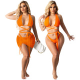 Hollow tube top bag hip drawstring three-piece bikini SZ8130