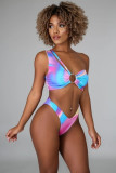 Oversized tie-dye one-shoulder split sexy bikini top Y1321