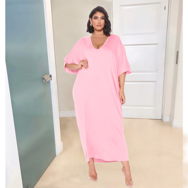 Sexy fashion solid color deep V loose dress casual dress YX9289