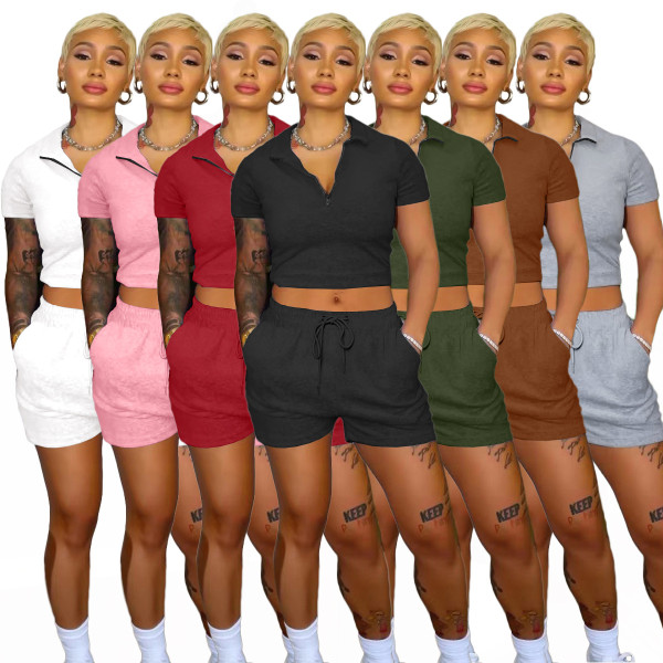 Pure color zipper sweatshirt two piece sports suit YX9285