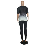 Classic casual solid color gradient long and short sleeve two-piece suit M1135