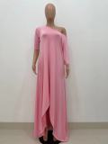 Solid color irregular off-the-shoulder dress YX9283