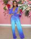 Gradient Printed Lace-up Wrapped Wide Leg Pants Bat Sleeve Two-piece Suit Y1325