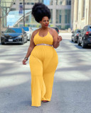 Solid color ruffled tie halterneck jumpsuit YX9288