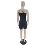 New sexy slanted shoulder hollow solid color jumpsuit BN7191