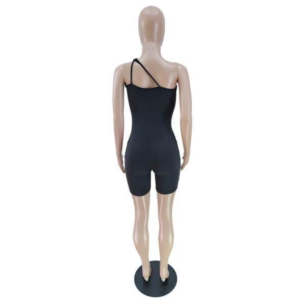 New sexy slanted shoulder hollow solid color jumpsuit BN7191