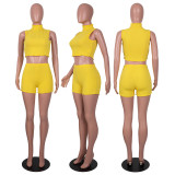 Thread pit strip high neck small lotus leaf dense edge fashion slim sexy 2 piece set SZ8116